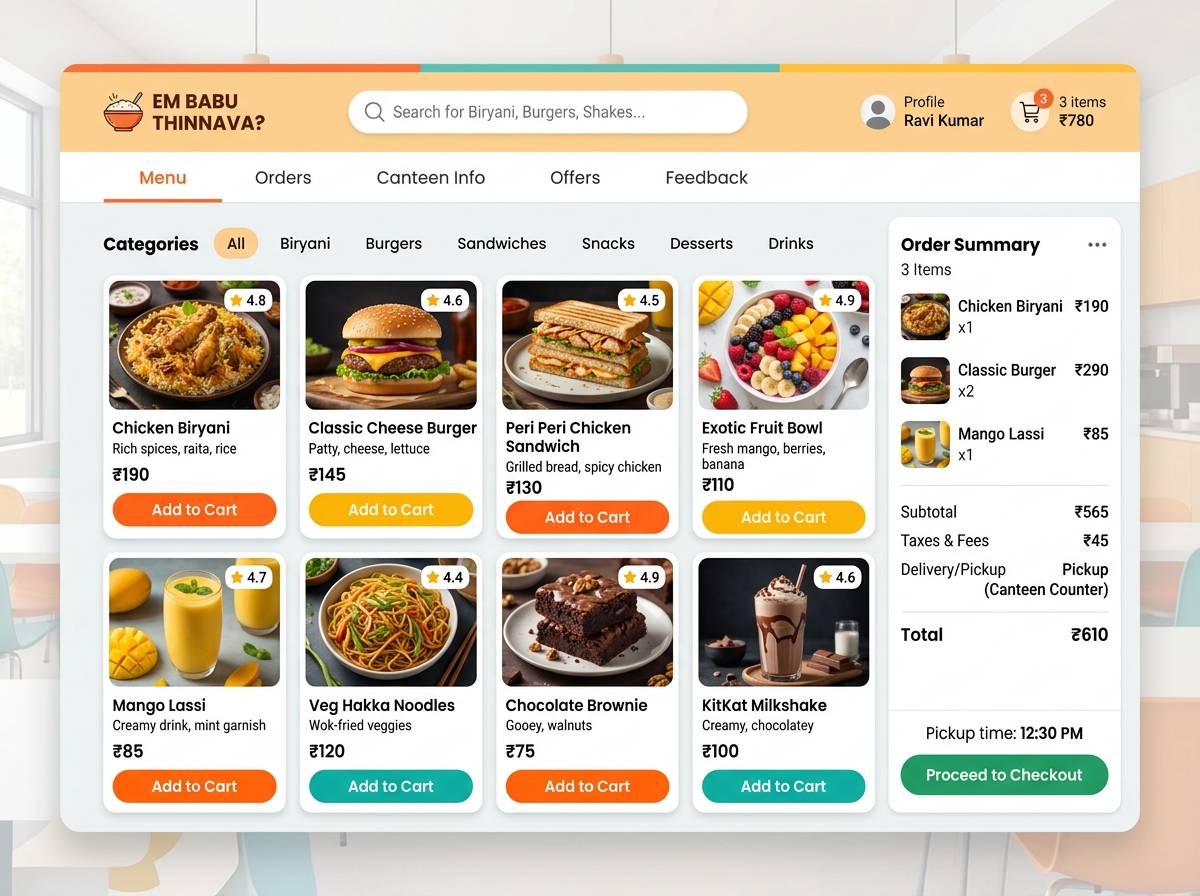 College Canteen Food Booking Interface Preview