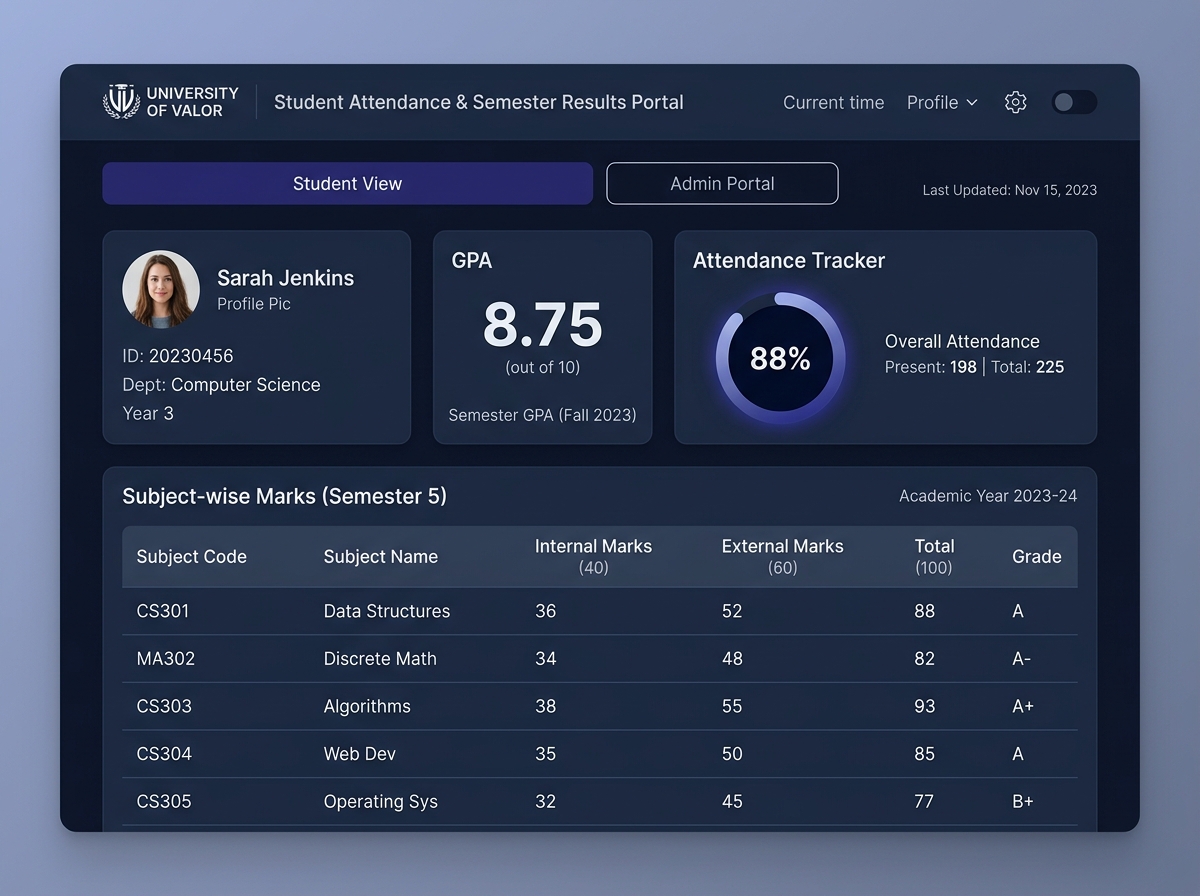 Attendance & Results Portal Interface Preview